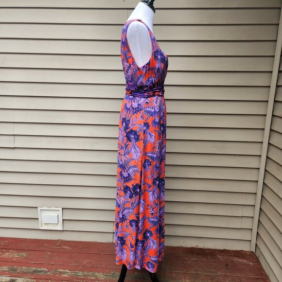 Maeve Anthropologie Macie Maxi Dress Floral Print Red Purple Pockets Sleeveless - Picture 12 of 14